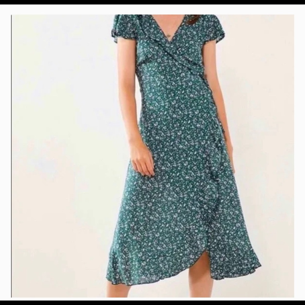 Green Floral Kimchi Blue Wrap Dress (Urban Outfitters) Size L